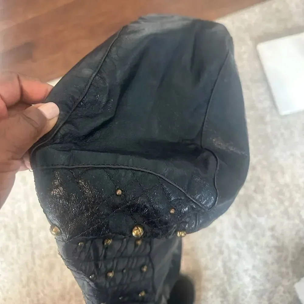 Elliott Luca Large Leather Studded Hobo Bag